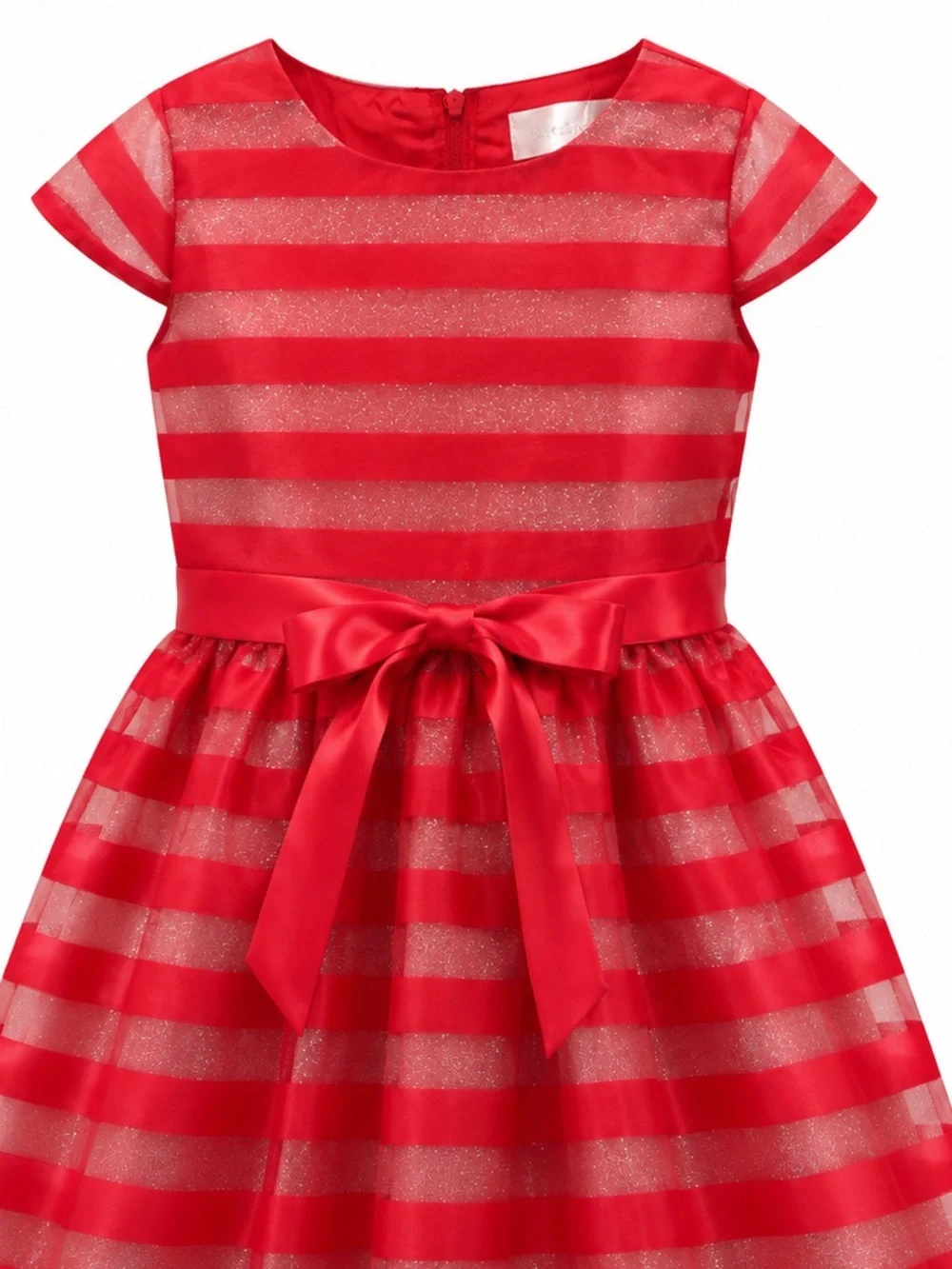 Red Striped Girls' Party Dress with Satin Waist Bow